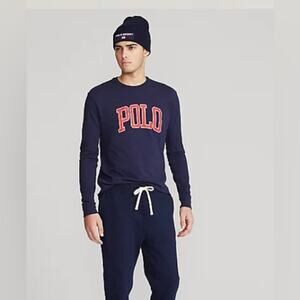 Polo Ralph Lauren classic fit navy jersey red logo long sleeve cotton tshirt M